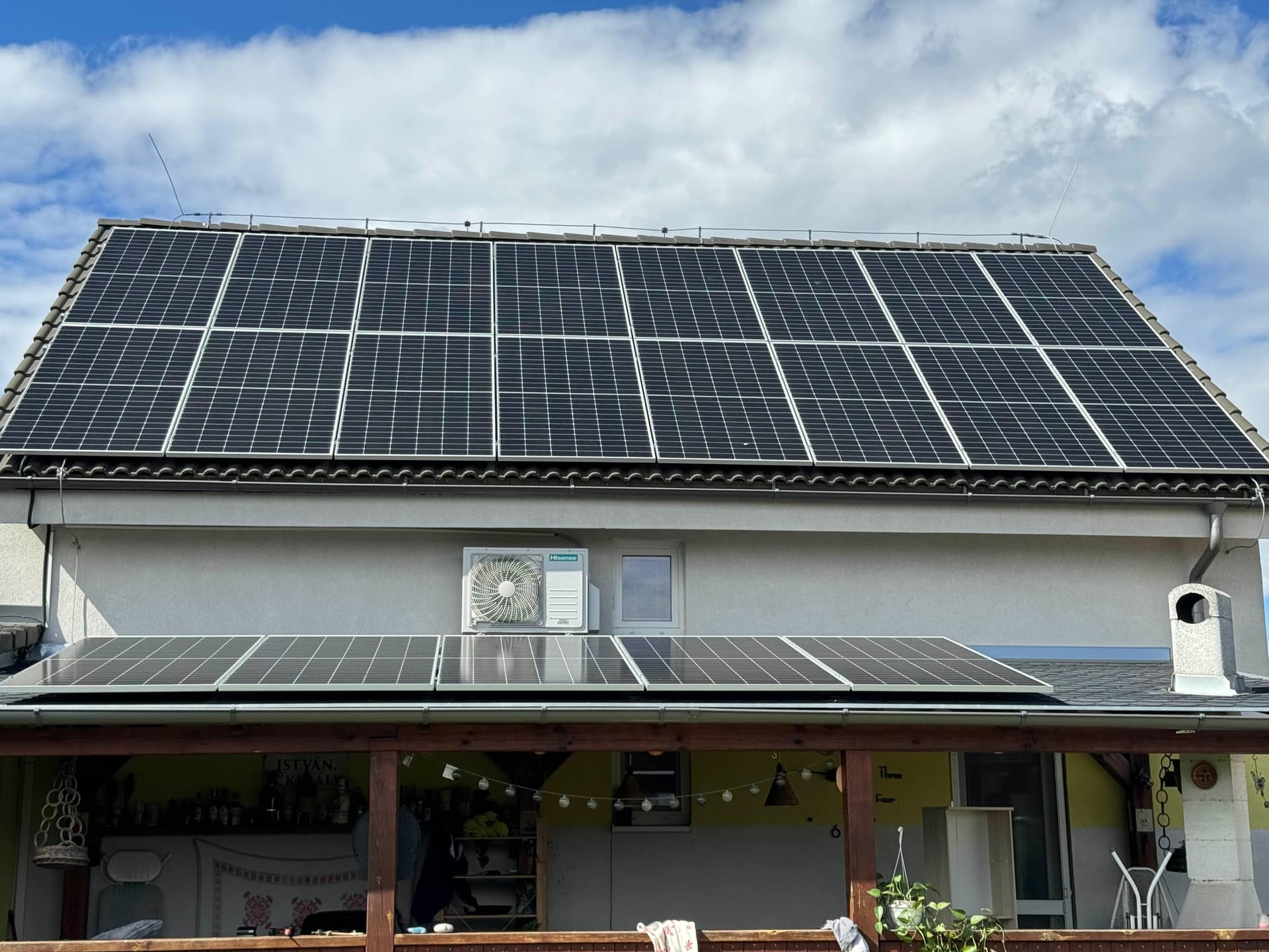 House roof with solar panels.